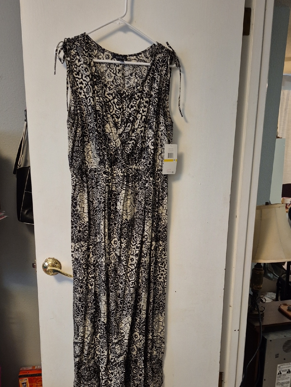 Erika Black and White Printed Tie-Shoulder Maxi Dress